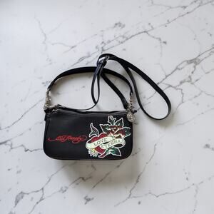 Ed Hardy Black Crossbody Bag with Love Eternal Design